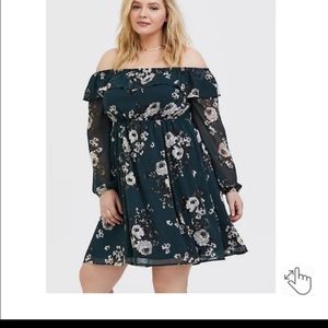 Torrid Green Floral off shoulder dress 1
